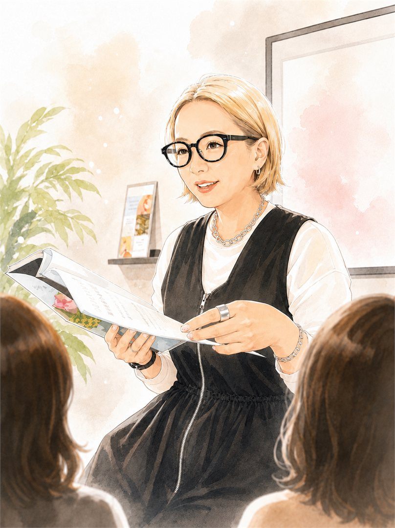 ROOM73オーナー兼1day講座 講師 MISA。高知市で耳つぼジュエリー講座を主宰